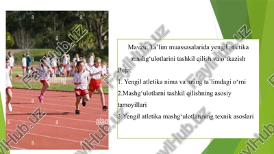 ta’lim muassasalarida yengil atletika mashg‘ulotlarini tashkil qilish va o‘tkazish — PPTX
