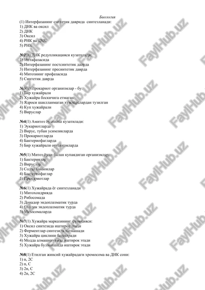 biologiya fanidan testlar — DOCX