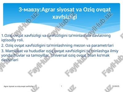 agrar siyosat va oziq ovqat xavfsizligi — PPT
