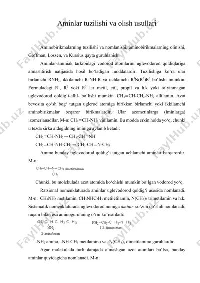 aminlar tuzilishi va olish usullari — DOCX