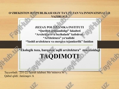 ekologik toza, barqaror, aqlli arxitektura — PPTX
