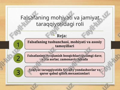 falsafaning mohiyati va jamiyat taraqqiyotidagi roli — PPTX