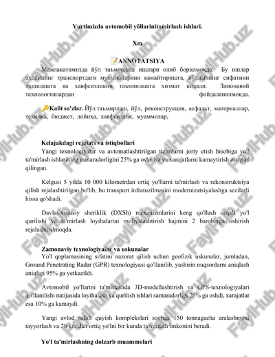 yo'l ta'mirlash ishlari — DOCX