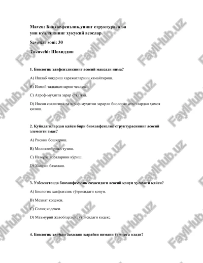 bioxavfsizlik, uning strukturasi va uni kullashning xukukiy asoslar — DOCX