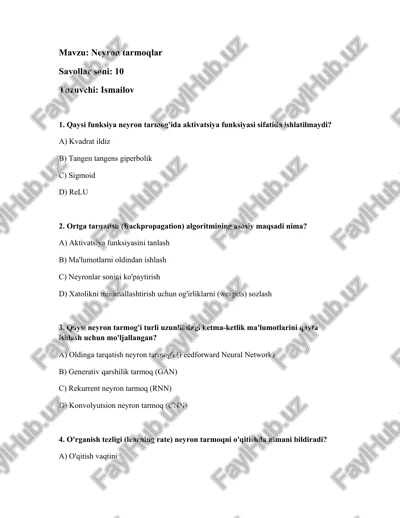 neyron tarmoqlar — DOCX