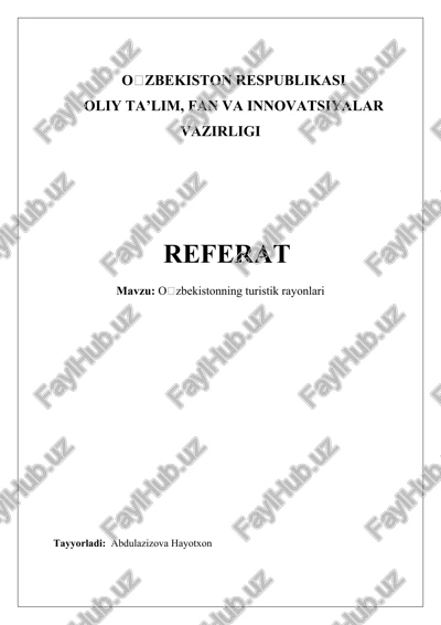 oʻzbekistonning turistik rayonlari — DOCX