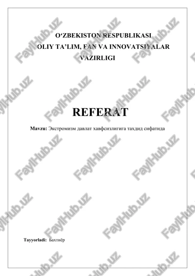 ekstrimizm davlat xavfsizligiga taxdid sifatida — DOCX