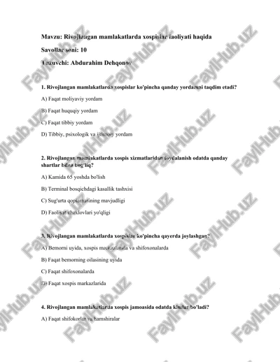 rivojlangan mamlakatlarda xospislar faoliyati haqida — DOCX
