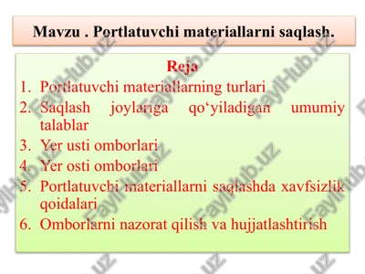portlatuvchi materiallarni saqlash — PPTX