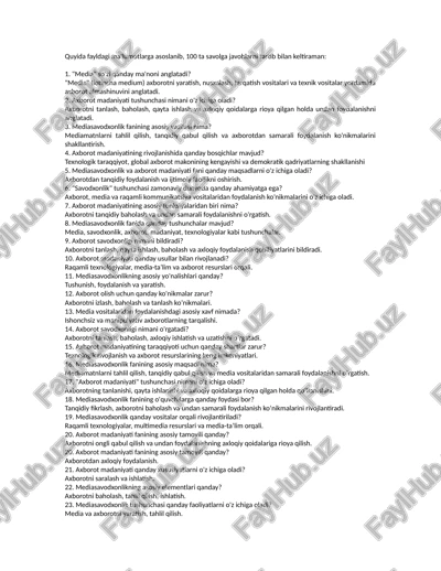axborot madaniyatining rivojlanishi — DOC