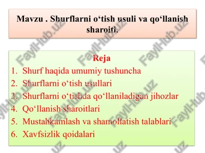 shurflarni o‘tish usuli va qo‘llanish sharoiti — PPTX