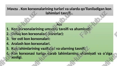 konkorxonalarining turlari va ular da qo‘llaniladigan konlahimlar tasnifi — PPTX