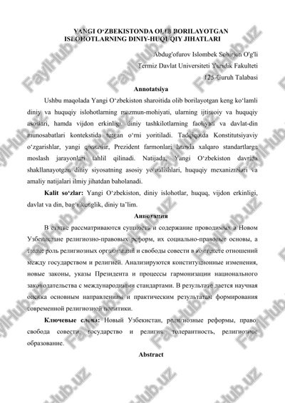 yangi o‘zbekistonda olib borilayotgan islohotlarning diniy-huquqiy jihatlari — DOCX