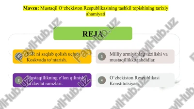 mustaqil o‘zbekiston respublikasining tashkil topishining tarixiy ahamiyati — PPTX