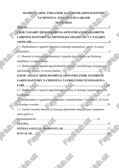 mashinalarni o‘rganish algoritmlarini dasturiy ta’minotga integratsiya qilish — DOCX