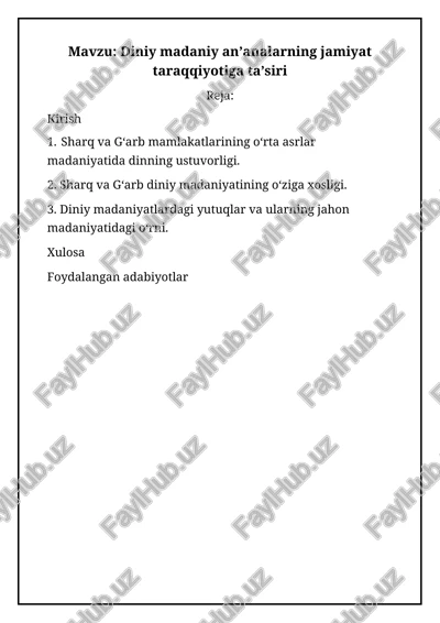 diniy madaniy an’analarning jamiyat taraqqiyotiga ta’siri — DOCX