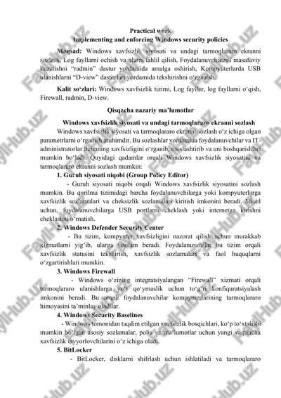 windows xavfsizlik siyosati va undagi tarmoqlararo ekranni sozlash — DOCX