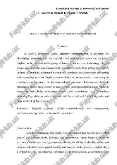 the critical role of english in global risk management — PDF