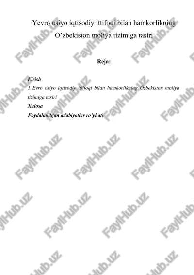 evro osiyo iqtisodi ittifoqi bilan hamkorlik — DOCX