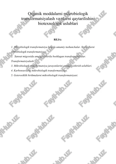 mikrobiologik transformatsiyalash va ularni qaytarilishini biotexnologik uslublari — DOC