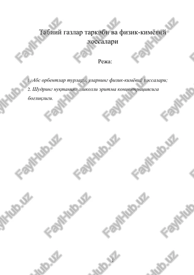 tabiiy gazlar tarkibi va fizik-kimyoviy xossalari — DOCX