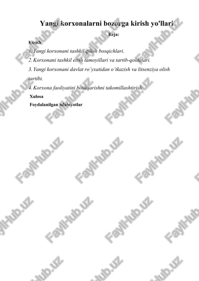yangi korxonalarni bozorga kirish yo'llari — DOCX