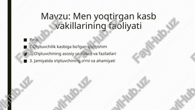 menyoqtirgan kasb va killarining faoliyati — PPTX