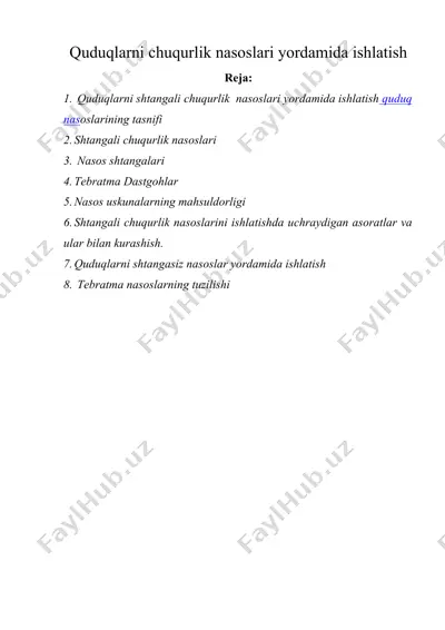 quduqlarni chuqurlik nasoslari yordamida ishlatish — DOCX