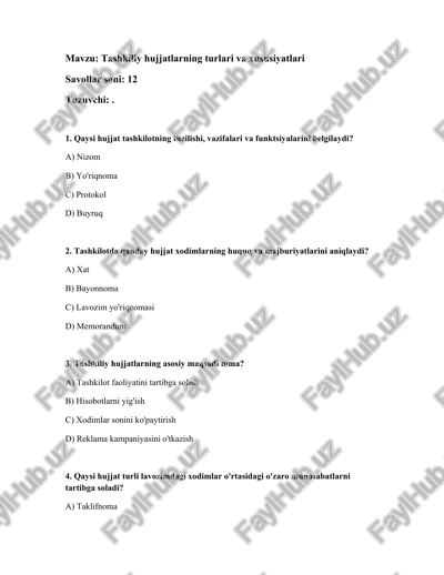 tashkiliy hujjatlarning turlari va xususiyatlari — DOCX
