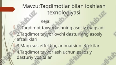 taqdimotlar bilan ishlash texnologiyasi — PPTX