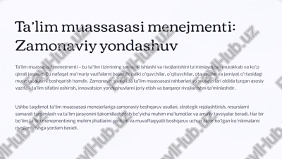 ta’lim muassasasi menejmenti: zamonaviy yondashuv — PPTX