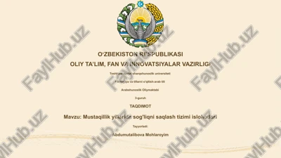 mustaqillik yillarida sog'liqni saqlash tizimi islohotlari — PPTX