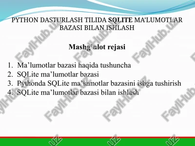 python dasturlash tilida sqlite ma’lumotlar bazasi bilan ishlash — PPTX