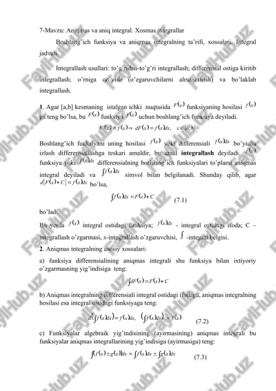 aniqmas va aniq integral. xosmas integrallar — DOCX