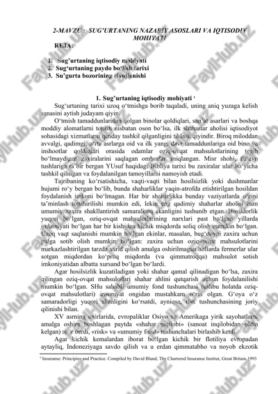 sug’urtaning nazariy asoslari va iqtisodiy mohiyati — DOCX
