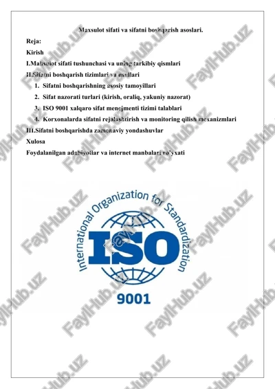 maxsulot sifati va sifatni boshqarish asoslari — DOCX