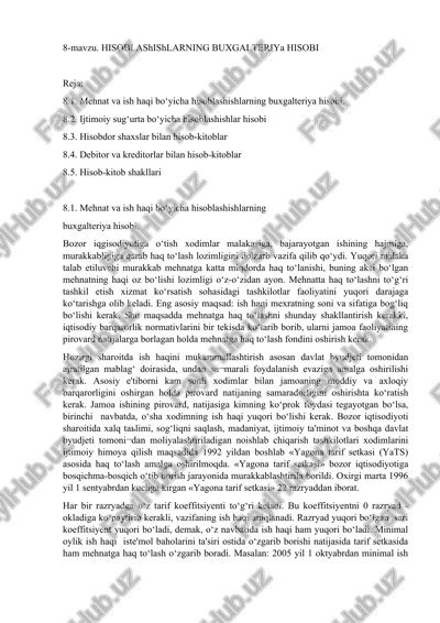 mehnat va ish haqi bo‘yicha hisoblashishlarning buxgalteriya hisobi — DOCX