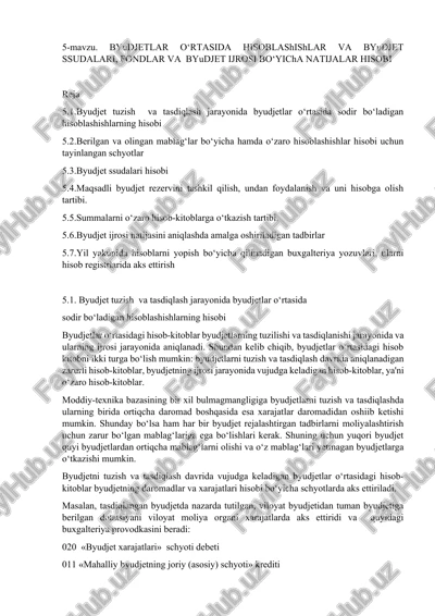byudjetlar o‘rtasida hisoblashishlar — DOCX