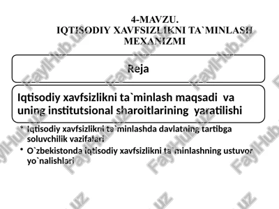 iqtisodiy xavfsizlikni ta`minlash mexanizmi — PPTX