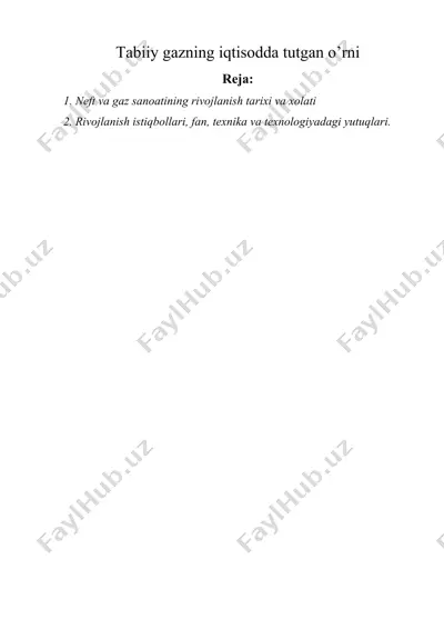 tabiiy gazning iqtisodda tutgan o’rni — DOCX