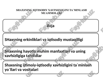 shaxsningiqtisodiy xavfsizliginita`minlash muammolari — PPTX