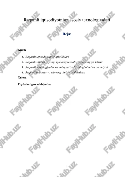 raqamli iqtisodiyotning asosiy texnologiyalari — DOCX