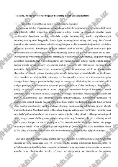 o'zbekiston respublikasida xorijiy investorlarning huquqlari — DOC
