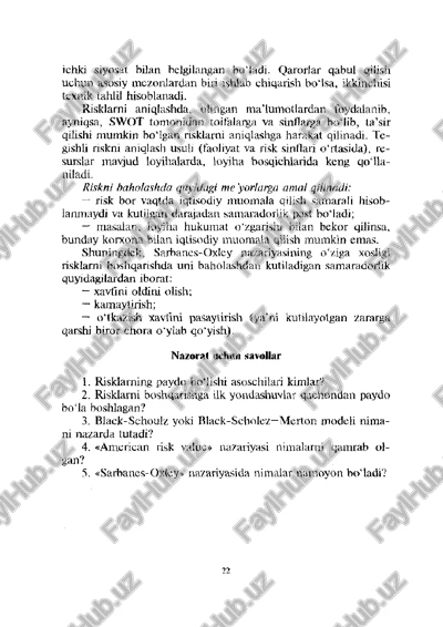 risklarni boshqarishda parameyrik yondashuv — PDF