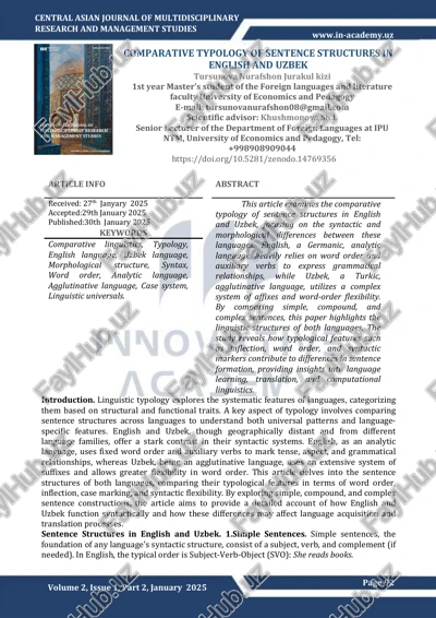 comparative typology of sentence structures in english and uzbek — PDF
