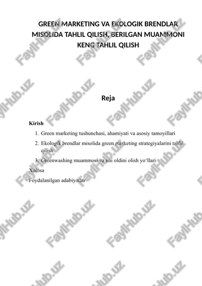green marketing va ekologik brendlar misolida tahlil qilish — DOCX