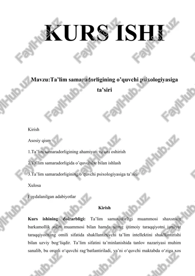 ta’lim samaradorligining o’quvchi psixologiyasiga ta’siri — DOCX