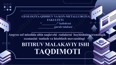 angren osf misolida oltin saqlovchi rudalarni boyitishning texnologik sxemasini tanlash va hisoblash — PPTX