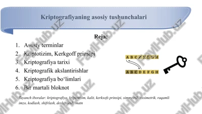 kriptografiyaning asosiy tushunchalari — PPTX