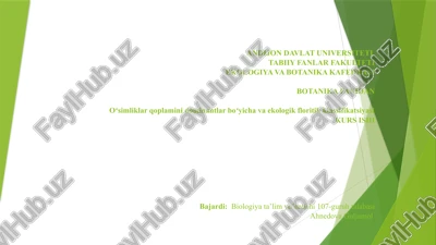 o’simliklar qoplamini dominantlar bo'yicha va ekologik floristik klassifikatsiyasi — PPTX